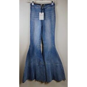Blank Paige Super Huge Flare High Rise Stretch Jeans Small BD157 Raw Hem